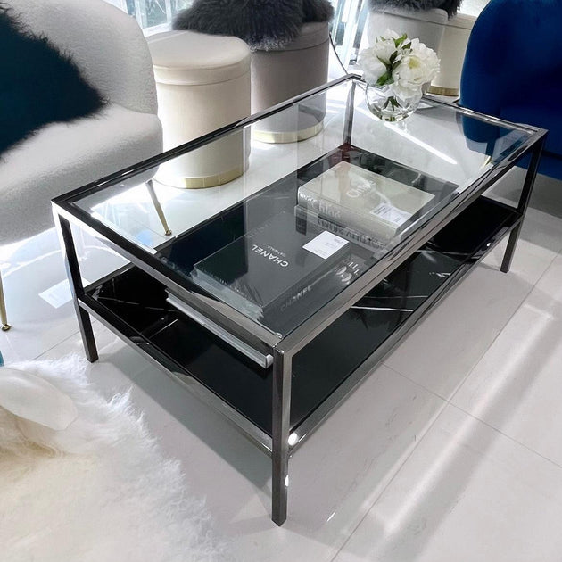 Buy Interior Ave - Vogue Coffee Table - Black Marble Stone & Glass discounted | Products On Sale Australia