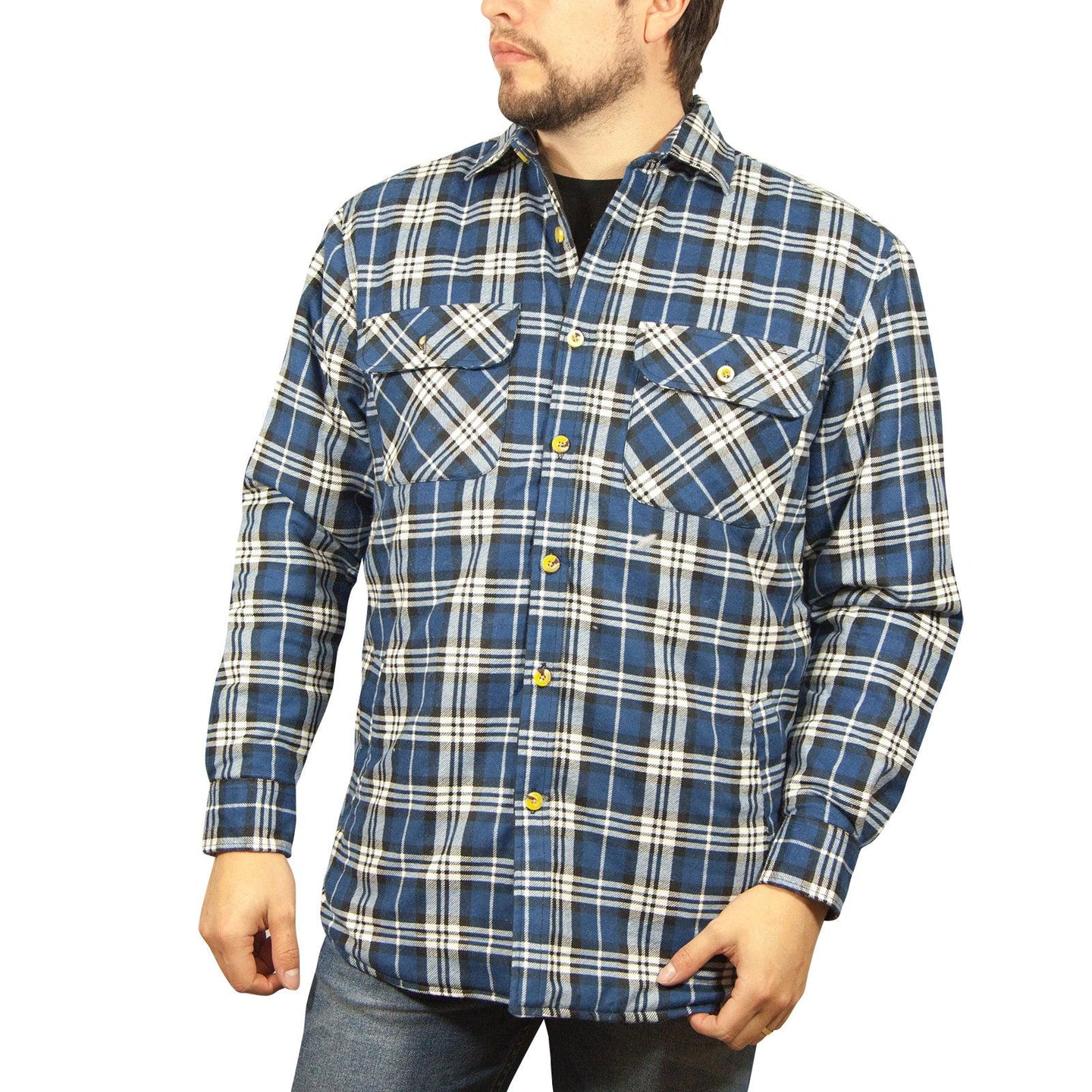 Buy Jacksmith Quilted Flannelette Shirt Mens Jacket 100% Cotton Padded Warm Winter Flannel - Navy/Light Blue - 3XL discounted | Products On Sale Australia