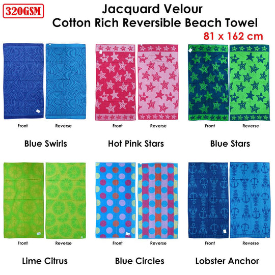 Buy Jacquard Velour Reversible Beach Towel Blue Circles discounted | Products On Sale Australia