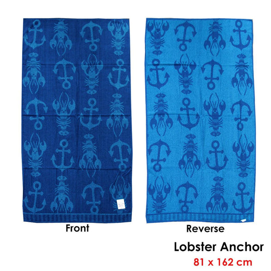 Buy Jacquard Velour Reversible Beach Towel Blue Lobster Anchor discounted | Products On Sale Australia