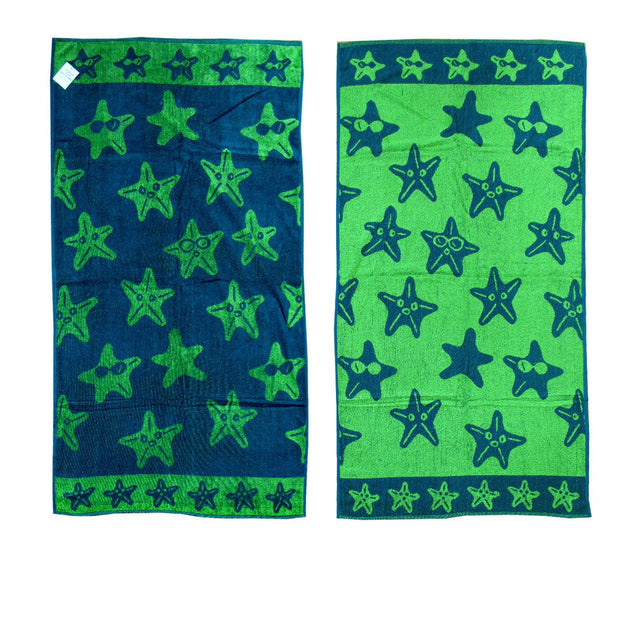 Buy Jacquard Velour Reversible Beach Towel Blue Stars discounted | Products On Sale Australia