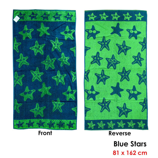 Buy Jacquard Velour Reversible Beach Towel Blue Stars discounted | Products On Sale Australia