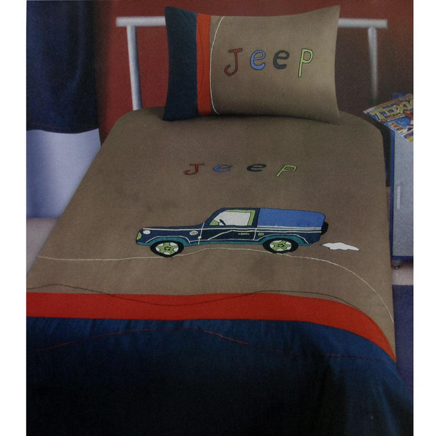 Buy Jeep Wrangler Embroidered Quilt Cover Set Single discounted | Products On Sale Australia