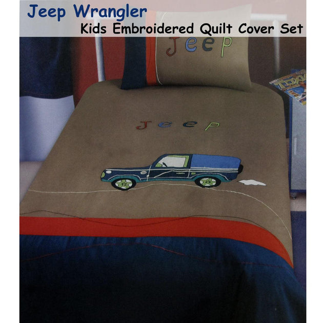 Buy Jeep Wrangler Embroidered Quilt Cover Set Single discounted | Products On Sale Australia