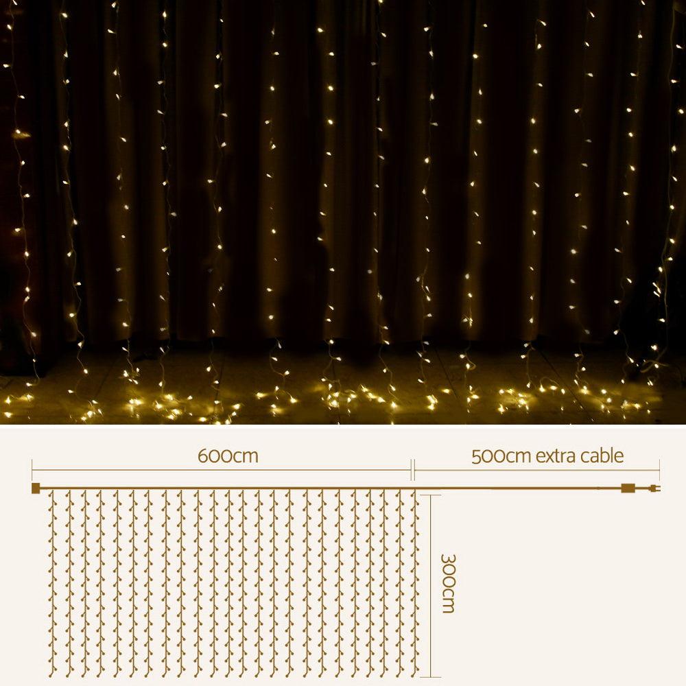 Buy Jingle Jollys 6X3M Christmas Lights Curtain Light Warm White 600 LED discounted | Products On Sale Australia