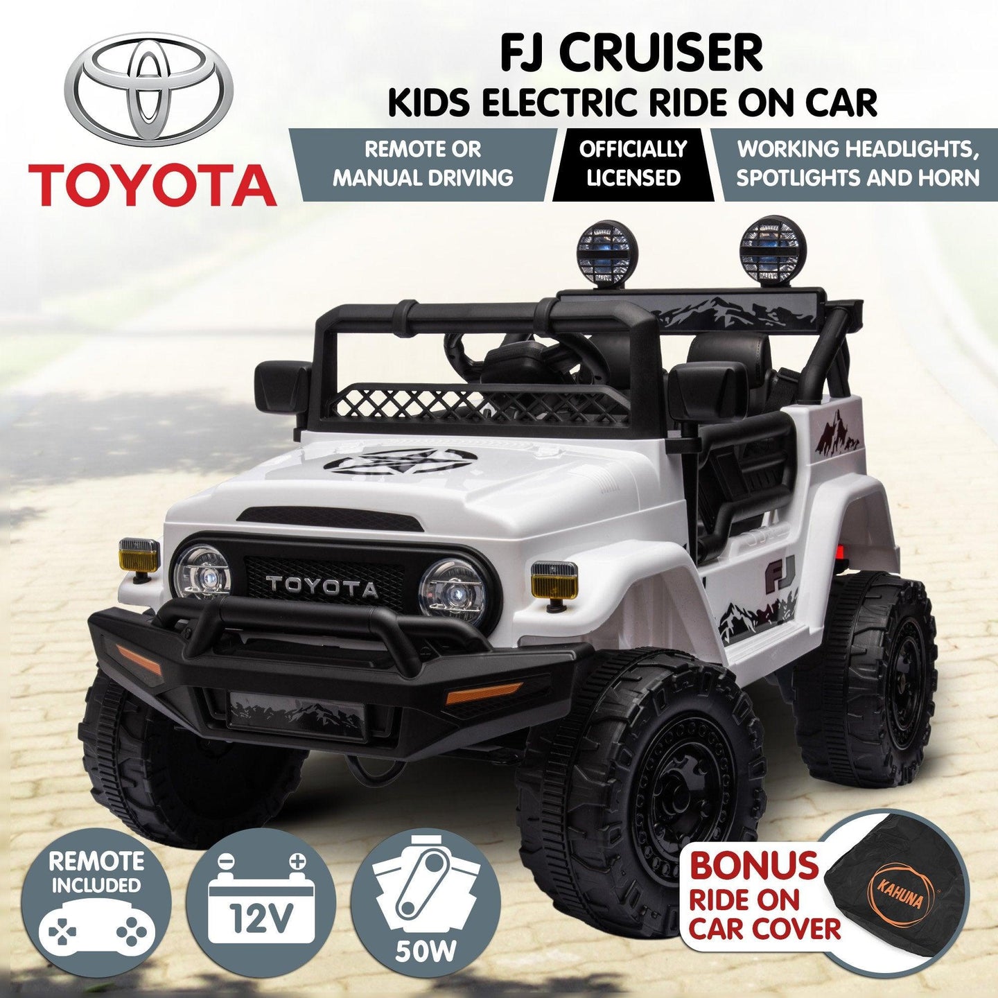 Buy Kahuna Authorized Toyota Electric Kids Ride-on Car Fj Cruiser - White discounted | Products On Sale Australia