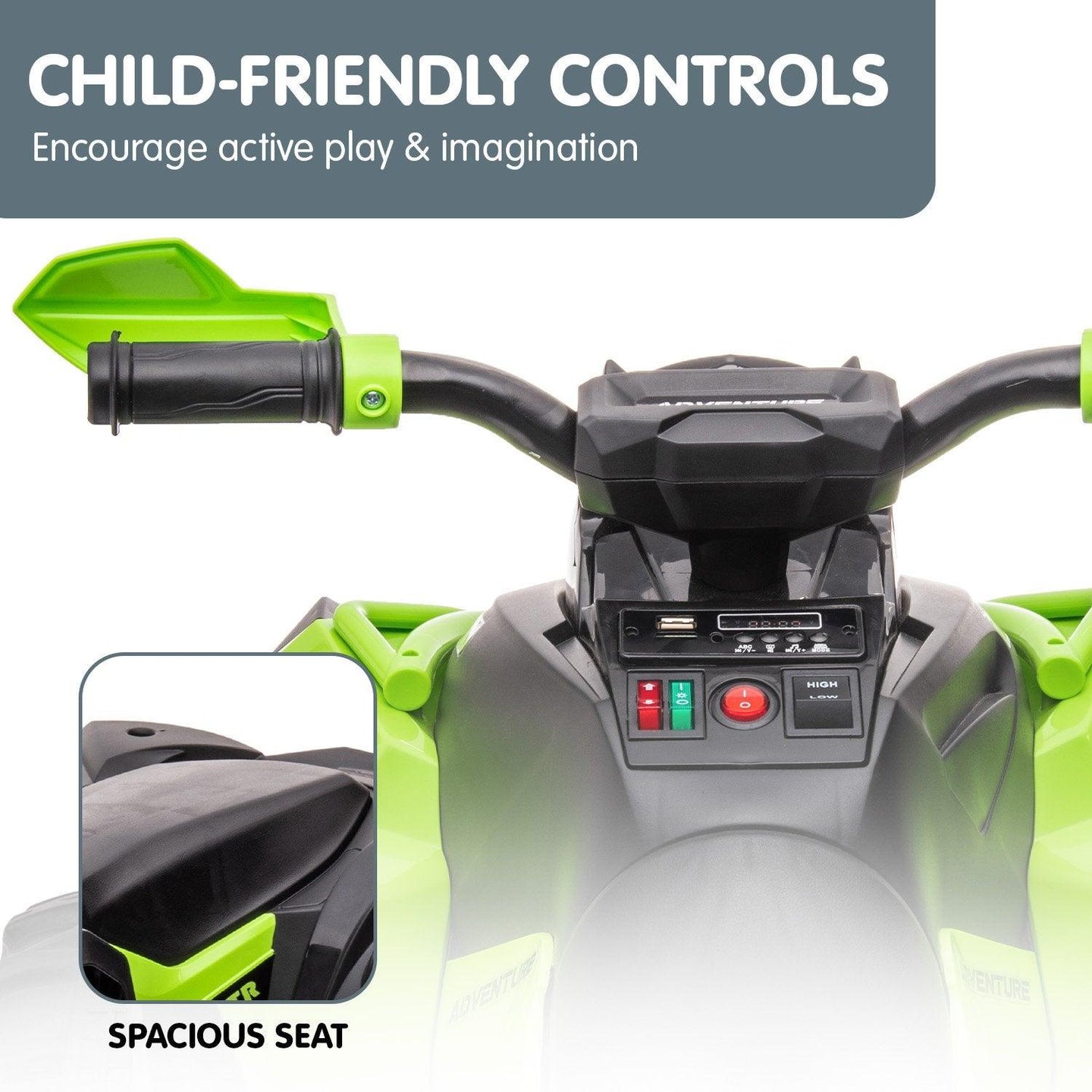 Buy Kahuna GTS99 Kids Electric Ride On Quad Bike Toy ATV 50W - Green discounted | Products On Sale Australia