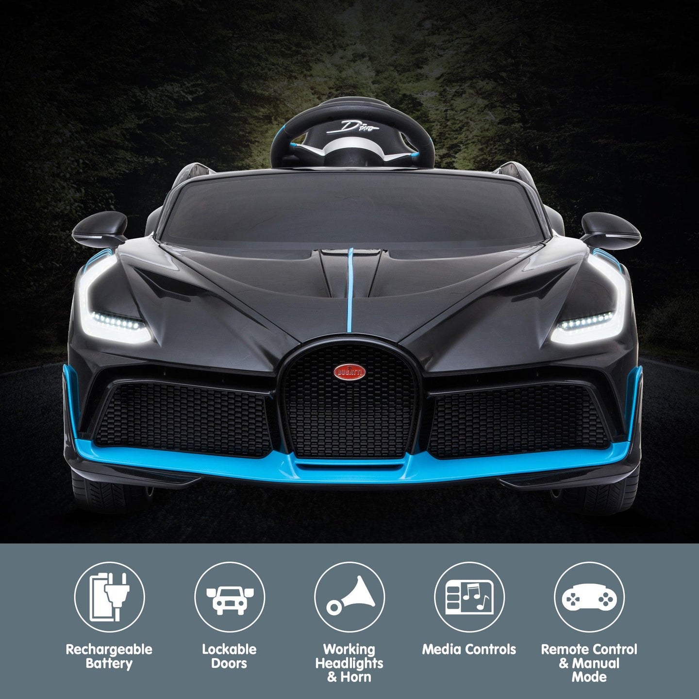 Buy Kahuna Licensed Bugatti Divo Kids Electric Ride On Car - Black discounted | Products On Sale Australia