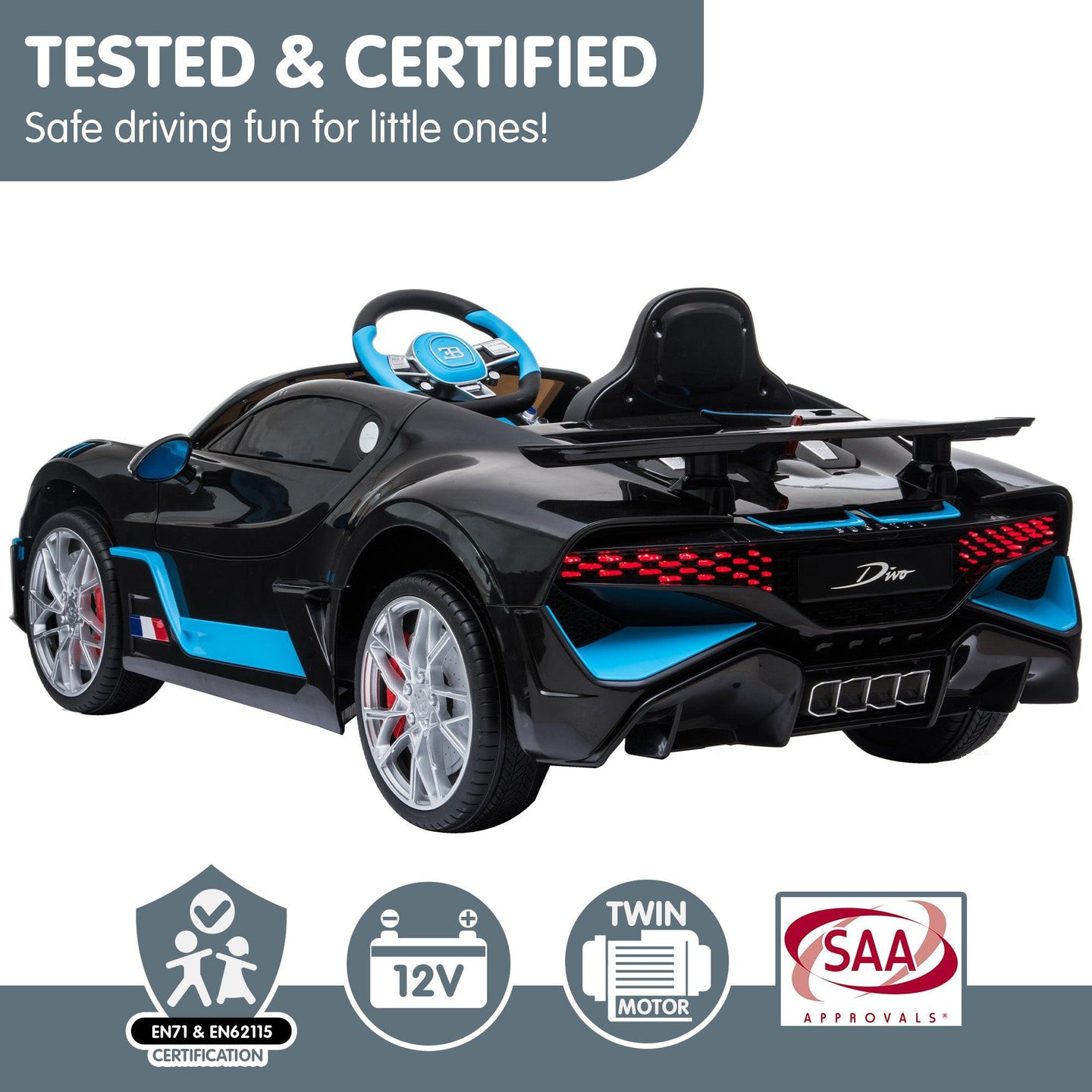 Buy Kahuna Licensed Bugatti Divo Kids Electric Ride On Car - Black discounted | Products On Sale Australia