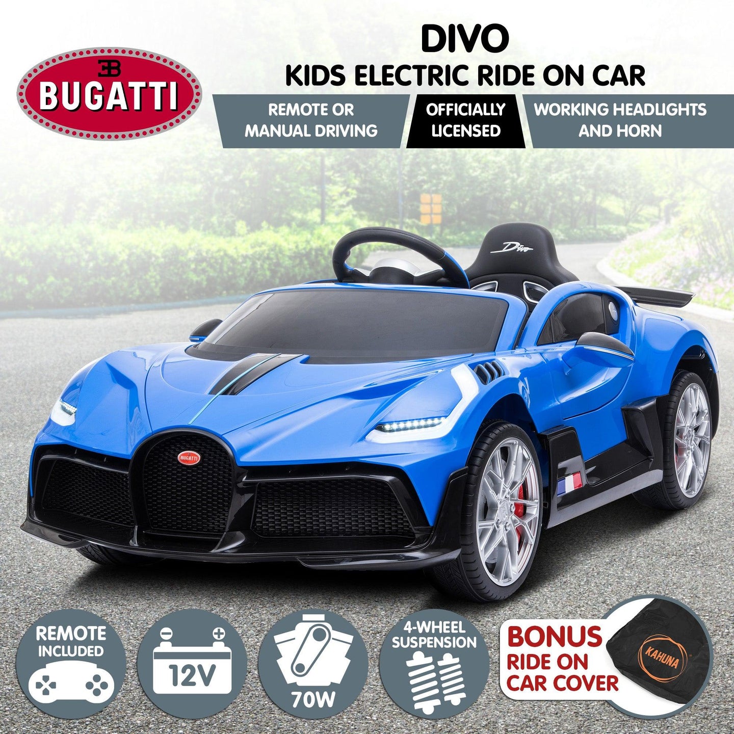 Buy Kahuna Licensed Bugatti Divo Kids Electric Ride On Car - Blue discounted | Products On Sale Australia