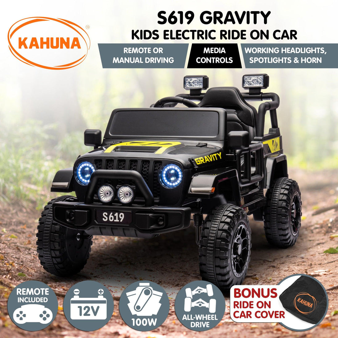 Buy Kahuna S619 Gravity Kids Electric Ride On Car - Black discounted | Products On Sale Australia