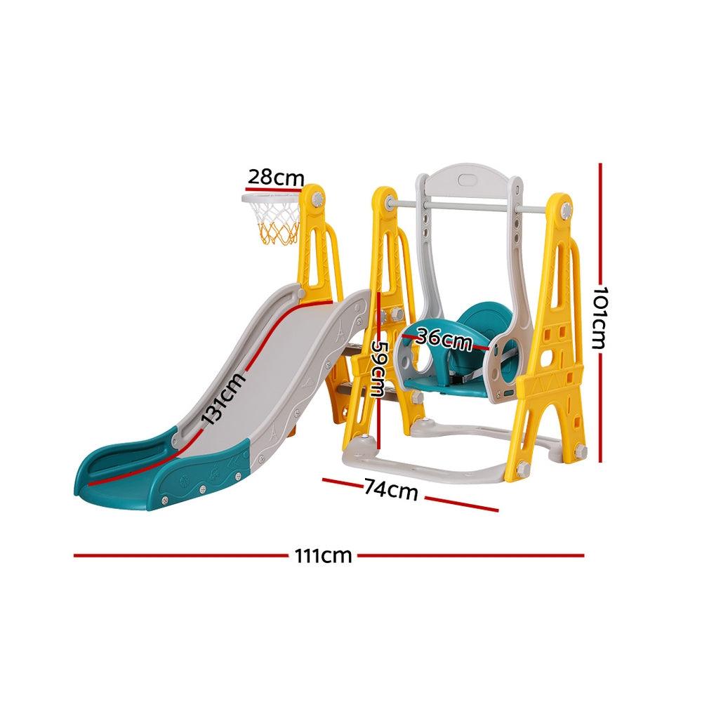 Buy Keezi Kids Slide Swing Set Basketball Outdoor Toys Adjustable Height 140cm Green discounted | Products On Sale Australia