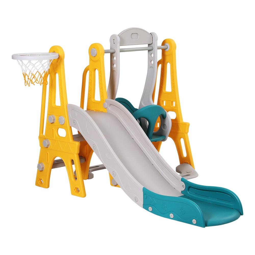 Buy Keezi Kids Slide Swing Set Basketball Outdoor Toys Adjustable Height 140cm Green discounted | Products On Sale Australia