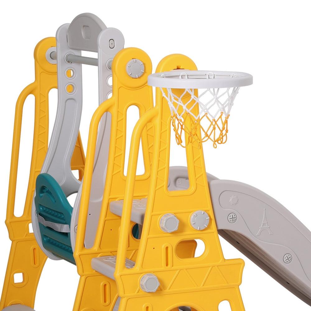 Buy Keezi Kids Slide Swing Set Basketball Outdoor Toys Adjustable Height 140cm Green discounted | Products On Sale Australia