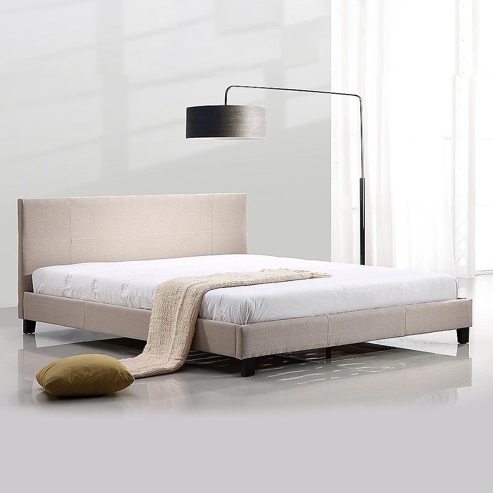 Buy King Linen Fabric Bed Frame Beige discounted | Products On Sale Australia