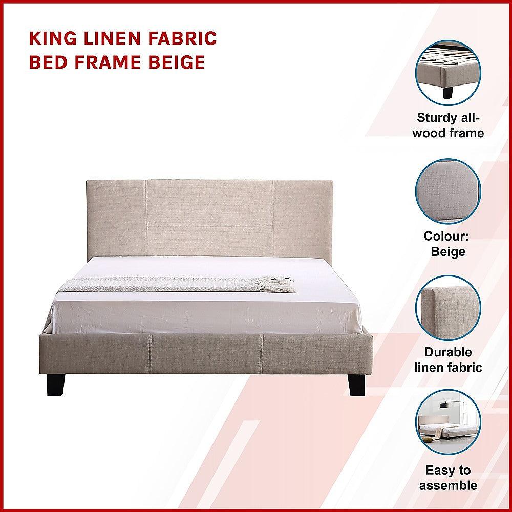 Buy King Linen Fabric Bed Frame Beige discounted | Products On Sale Australia