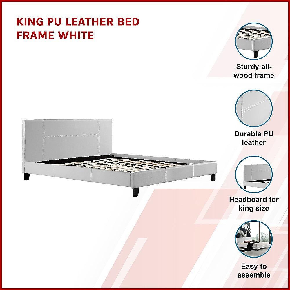 Buy King PU Leather Bed Frame White discounted | Products On Sale Australia