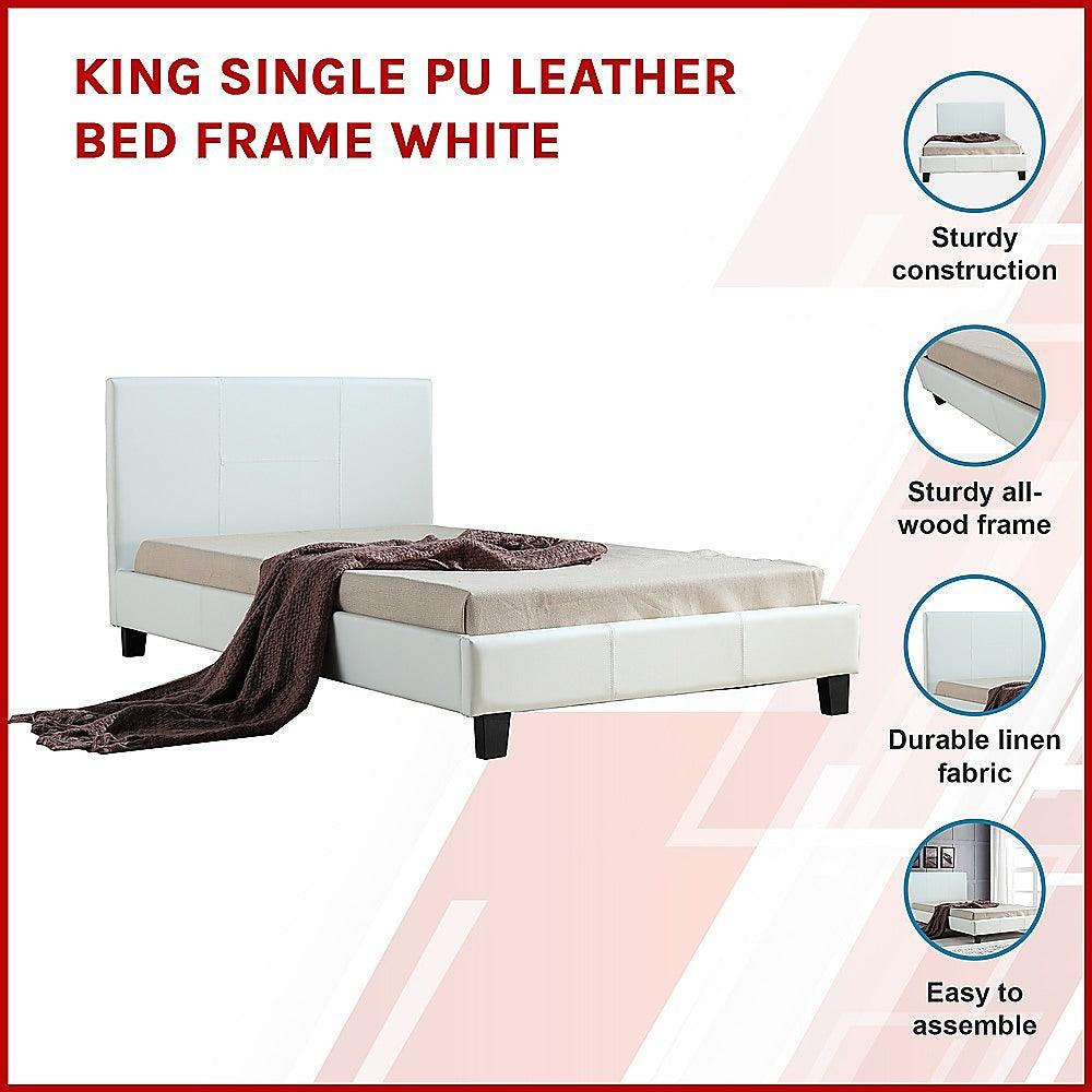 Buy King Single PU Leather Bed Frame White discounted | Products On Sale Australia