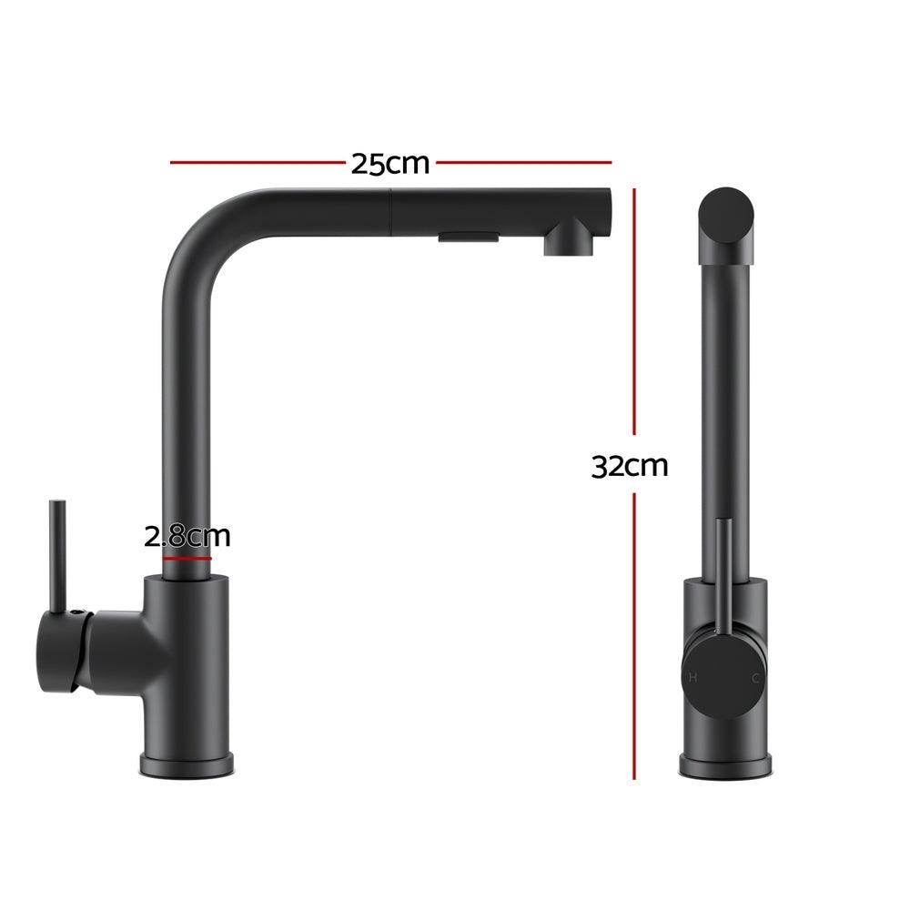 Buy Kitchen Mixer Tap Pull Out Rectangle 2 Mode Sink Basin Faucet Swivel WELS Black discounted | Products On Sale Australia