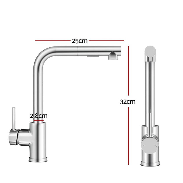 Buy Kitchen Mixer Tap Pull Out Rectangle 2 Mode Sink Basin Faucet Swivel WELS Chrome discounted | Products On Sale Australia