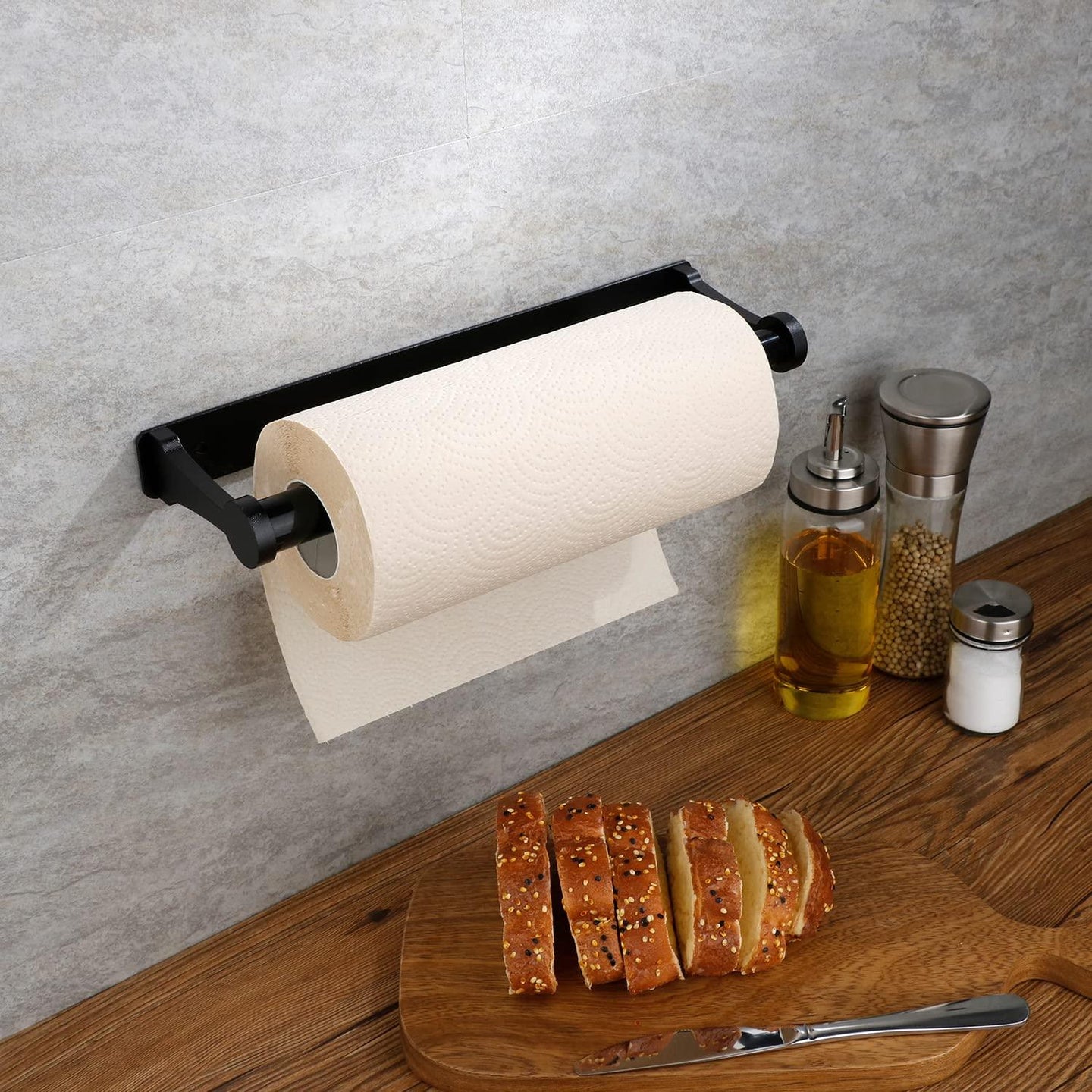 Buy Kitchen Paper Holder Under Cabinet Screw Wall Mount Adhesive Paper Towel Holder Rectangle Black discounted | Products On Sale Australia