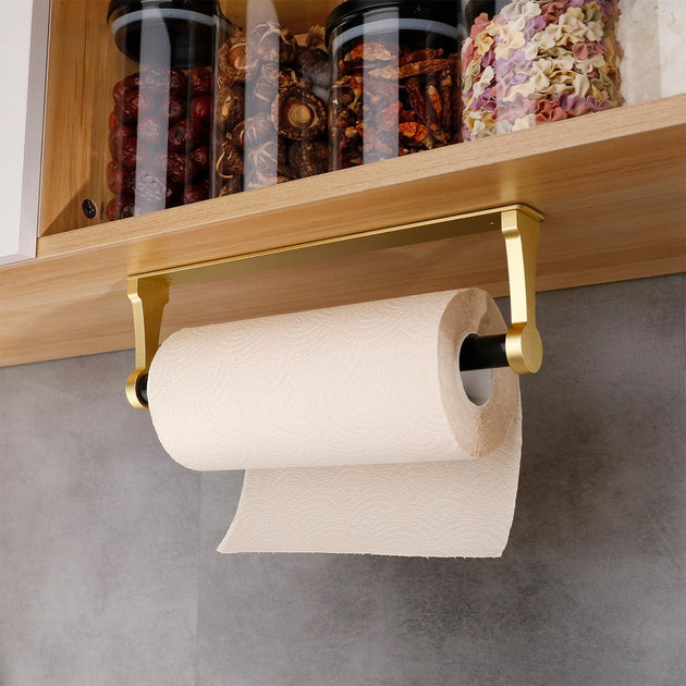 Buy Kitchen Paper Holder Under Cabinet Screw Wall Mount Adhesive Paper Towel Holder Rectangle Gold discounted | Products On Sale Australia