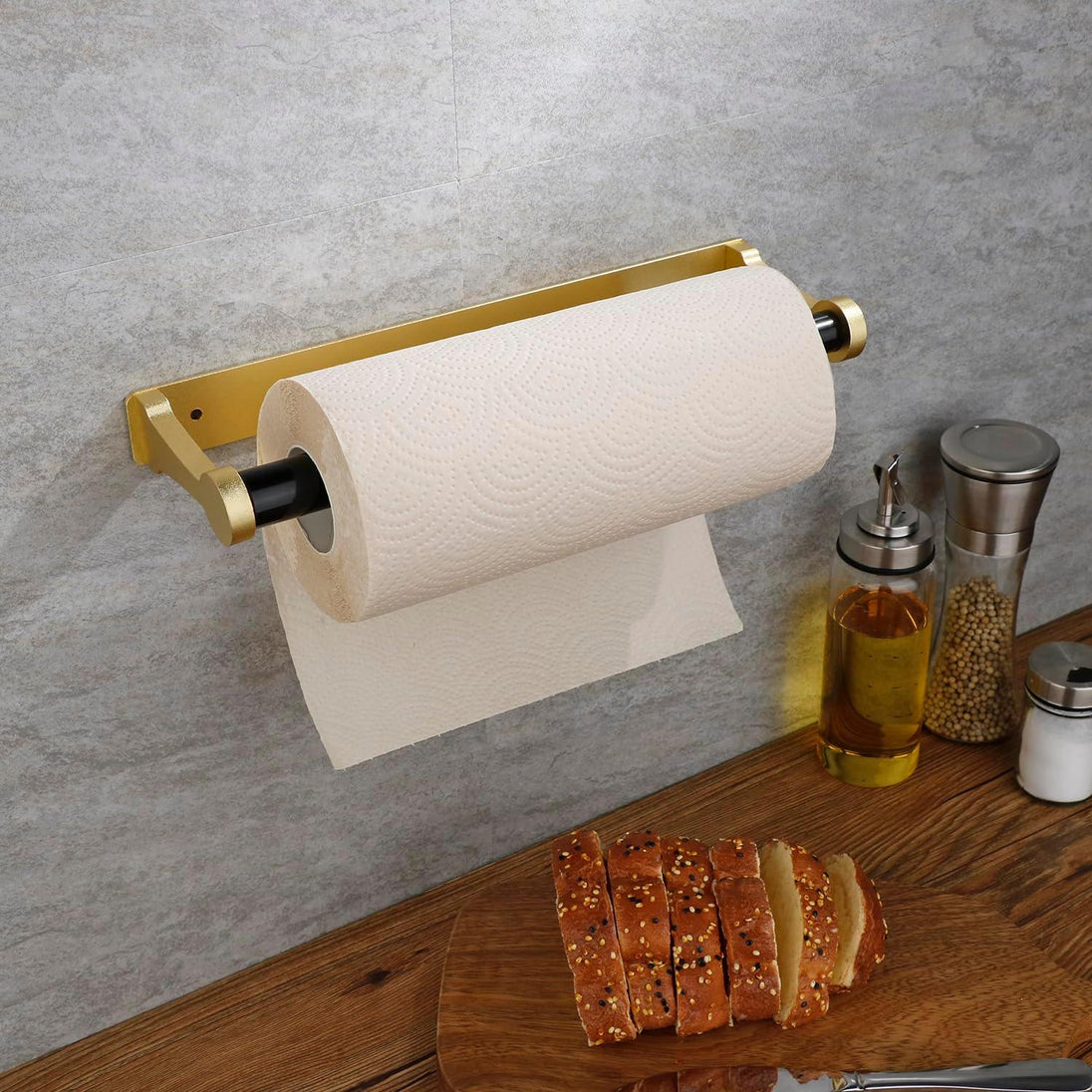 Buy Kitchen Paper Holder Under Cabinet Screw Wall Mount Adhesive Paper Towel Holder Rectangle Gold discounted | Products On Sale Australia