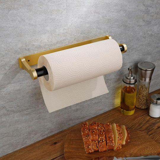 Buy Kitchen Paper Holder Under Cabinet Screw Wall Mount Adhesive Paper Towel Holder Rectangle Gold discounted | Products On Sale Australia