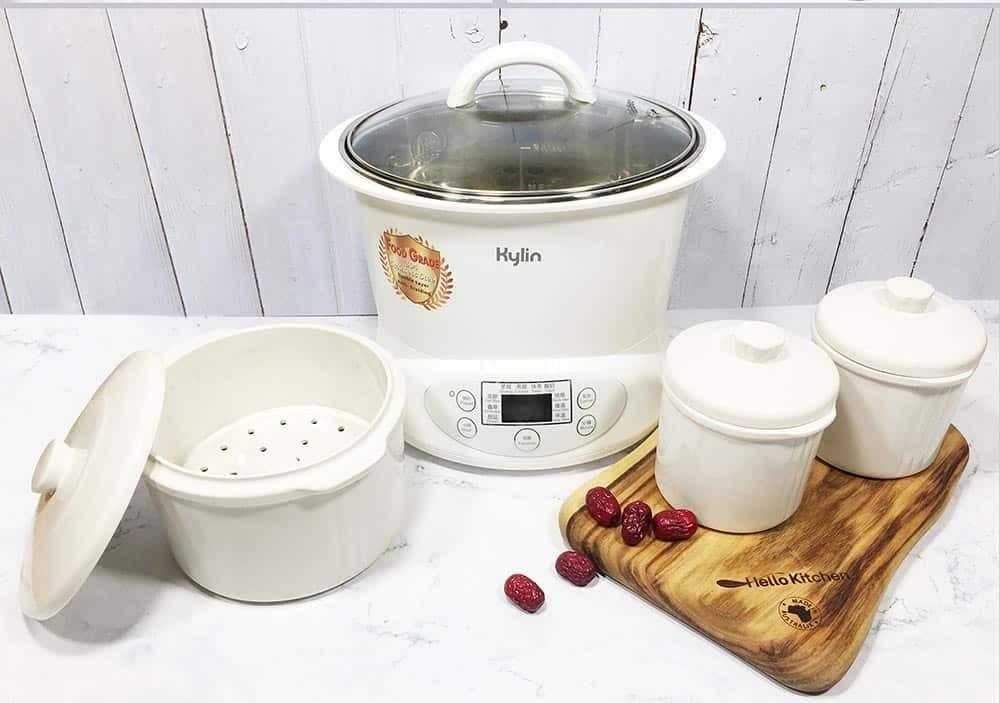 Buy Kylin Electric Slow Cooker Stainless Steel Ceramic Pot Steamer 2.2L With 3 Containers discounted | Products On Sale Australia