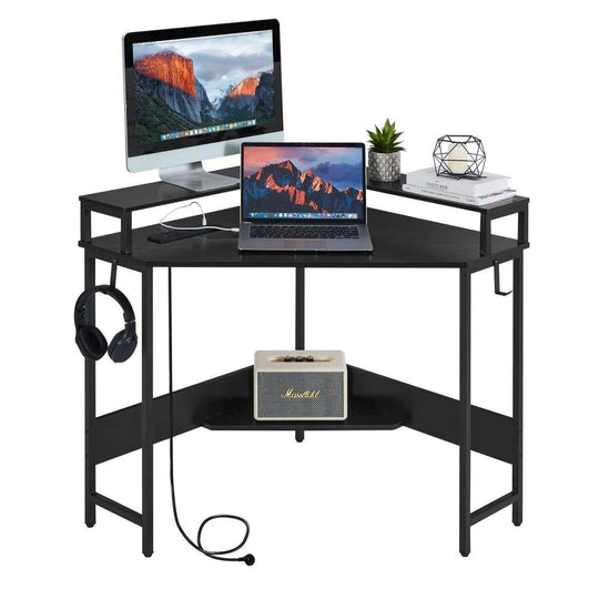 Buy L-Shaped Desk with Built-In Charging Station, Black discounted | Products On Sale Australia