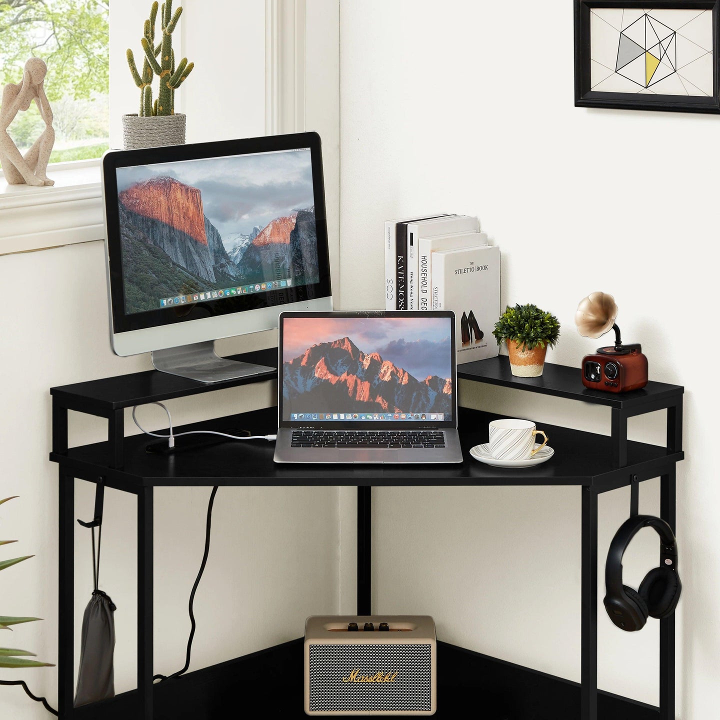 Buy L-Shaped Desk with Built-In Charging Station, Black discounted | Products On Sale Australia