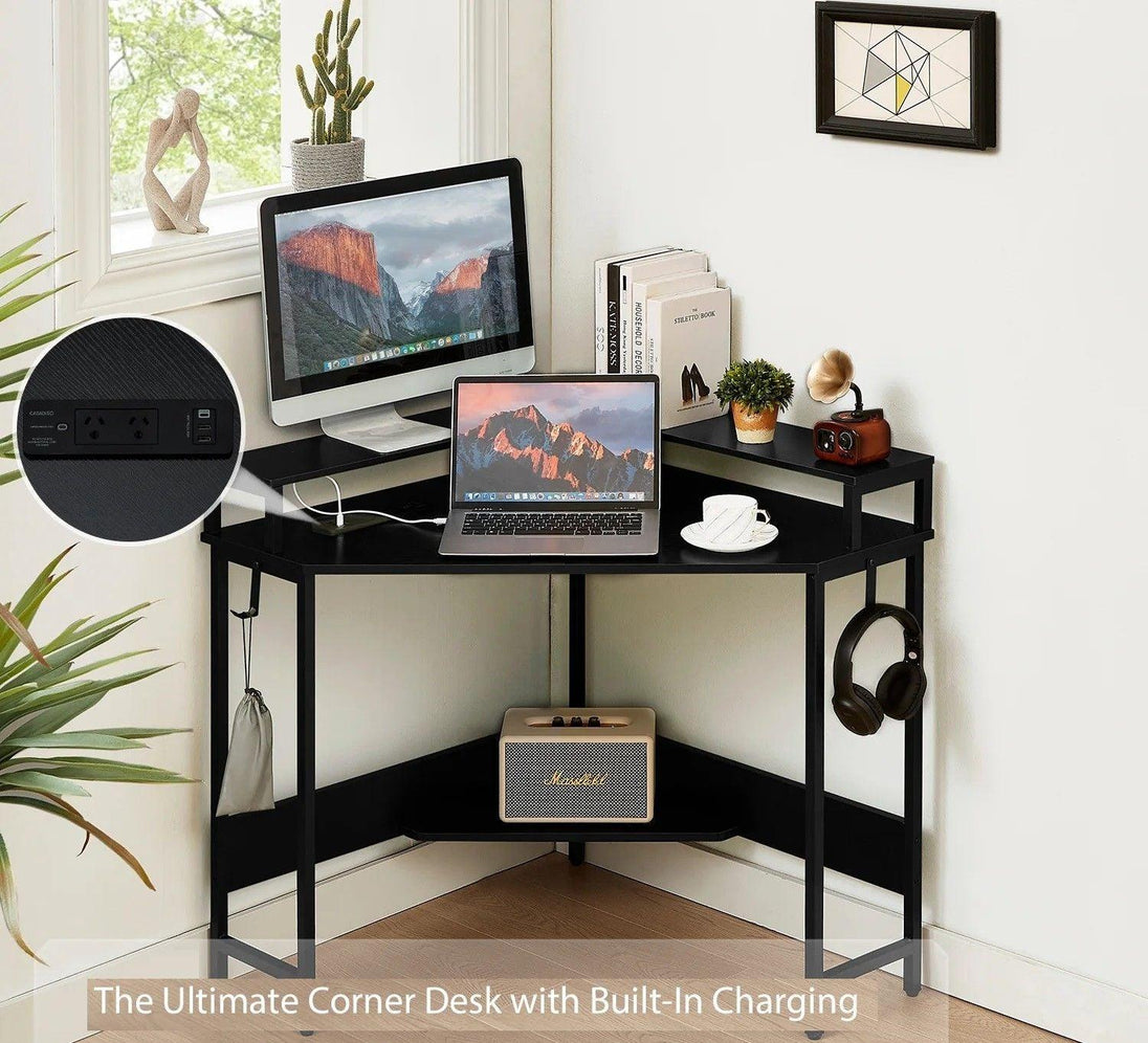 Buy L-Shaped Desk with Built-In Charging Station, Black discounted | Products On Sale Australia