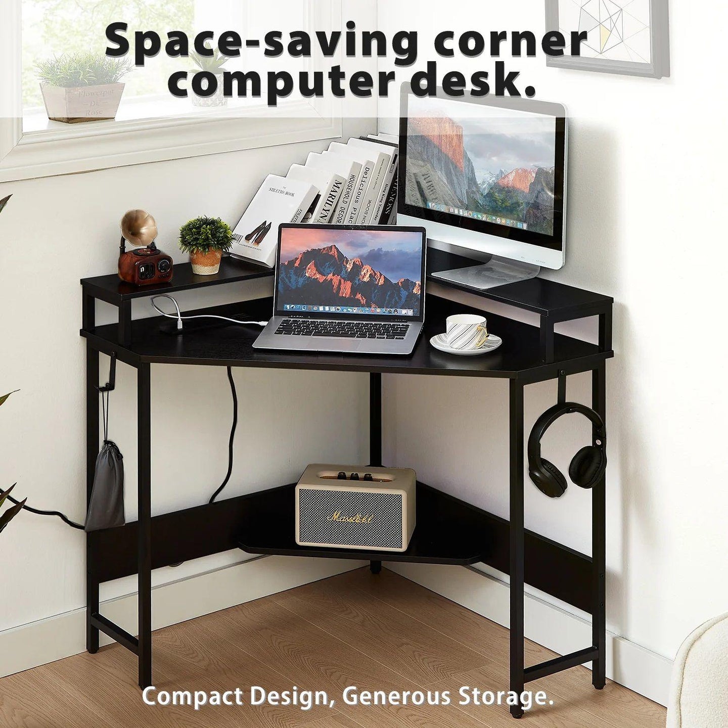 Buy L-Shaped Desk with Built-In Charging Station, Black discounted | Products On Sale Australia