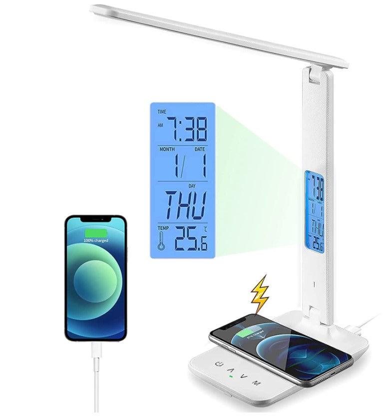 Buy LED Desk Lamp with Fast Wireless Charger Clock Alarm Date Temperature discounted | Products On Sale Australia