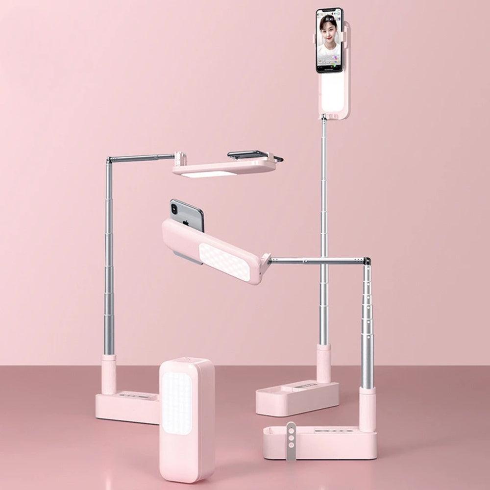 Buy LED Portable Phone Holder Stand Wireless Remote Dimmable Selfie Fill Light Lamp Pink discounted | Products On Sale Australia