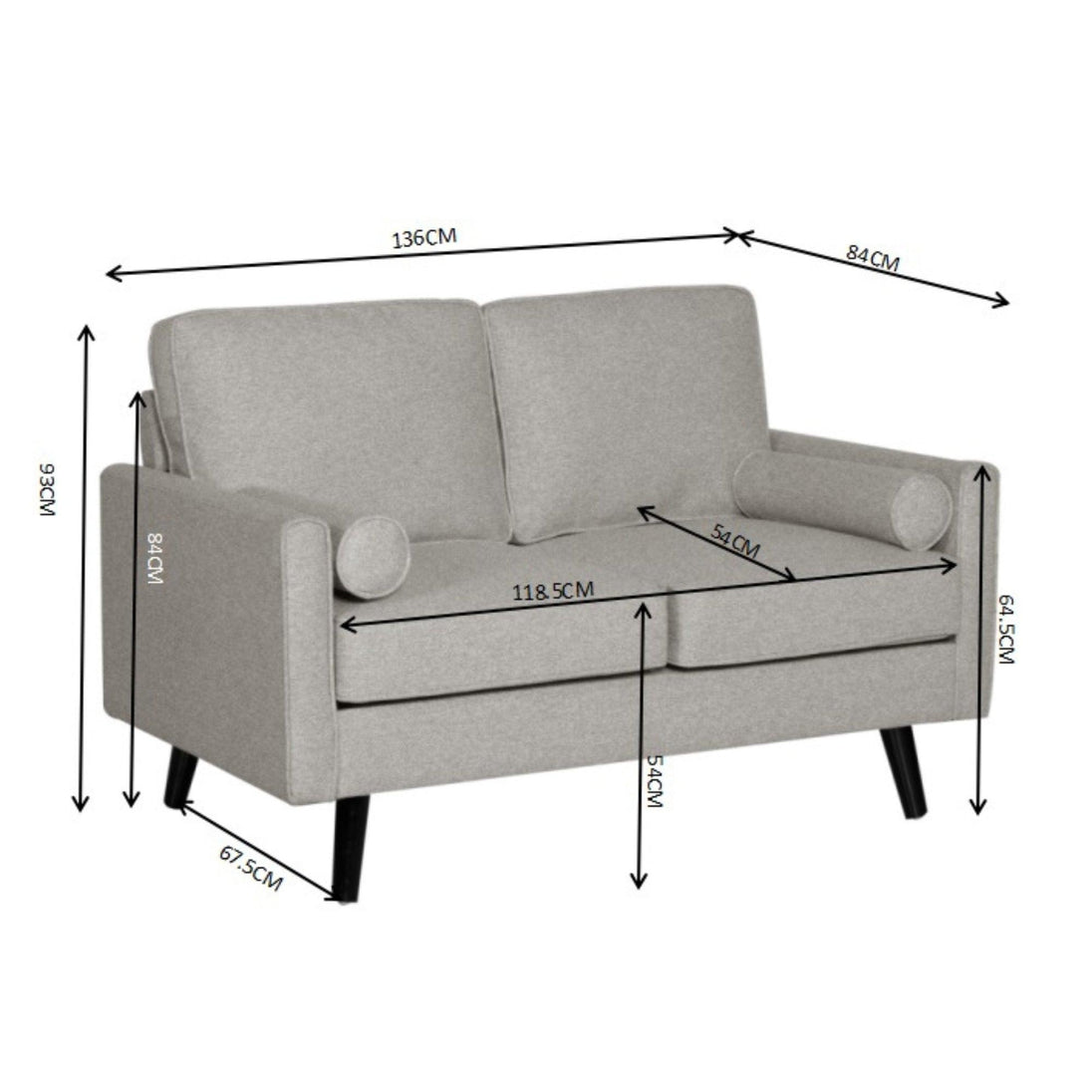 Buy Lexi 2 Seater Sofa Fabric Uplholstered Lounge Couch - Light Grey discounted | Products On Sale Australia