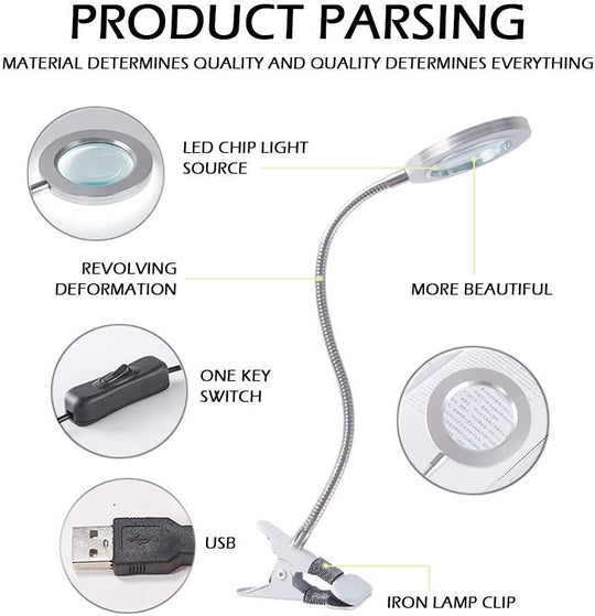 Buy Lighting LED 8X Magnifying Lamp with Metal Clamp 360&deg; Flexible Gooseneck and USB Plug Design for Tattoo, Manicure and Reading discounted | Products On Sale Australia