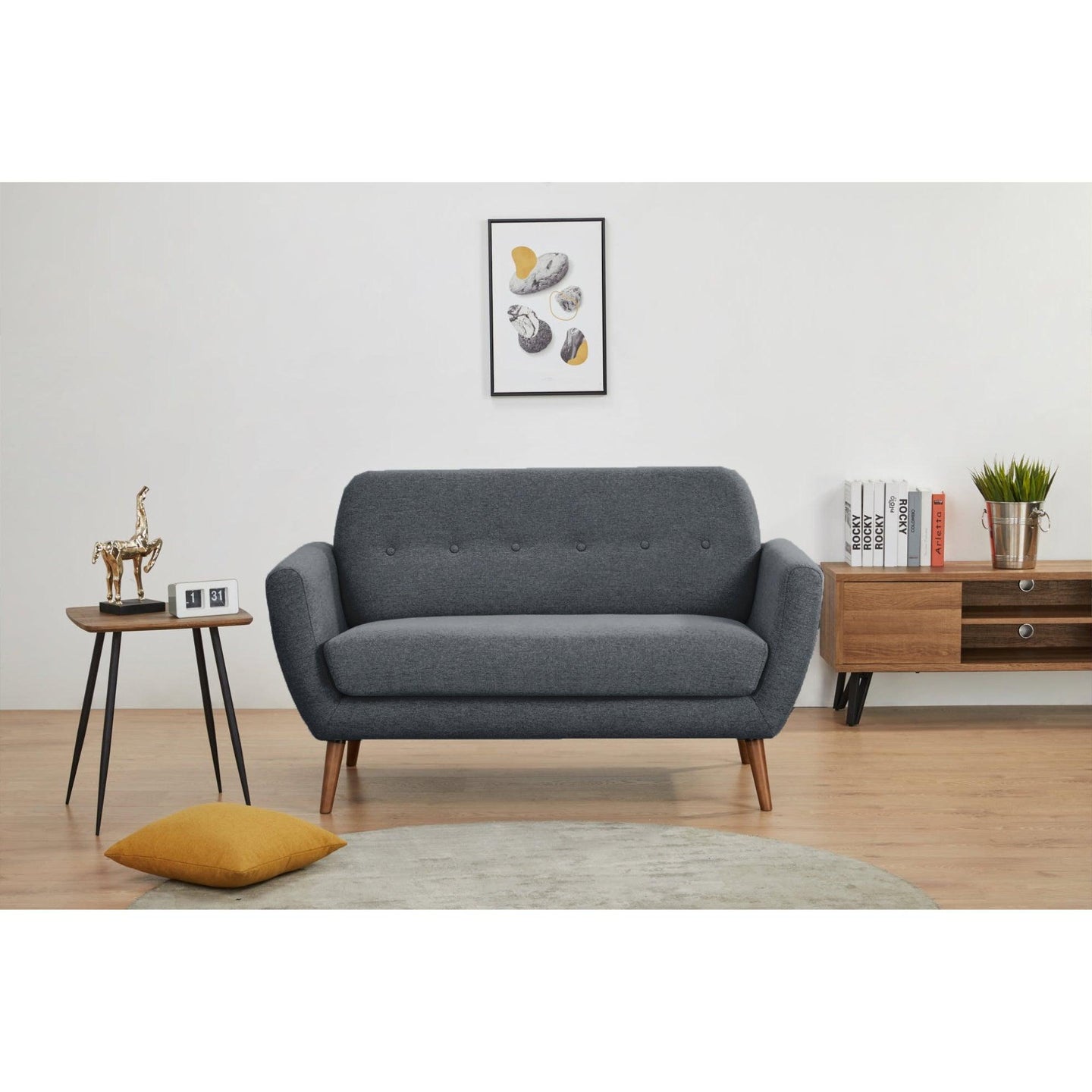 Buy Lilliana 2 Seater Sofa Fabric Uplholstered Lounge Couch - Dark Grey discounted | Products On Sale Australia