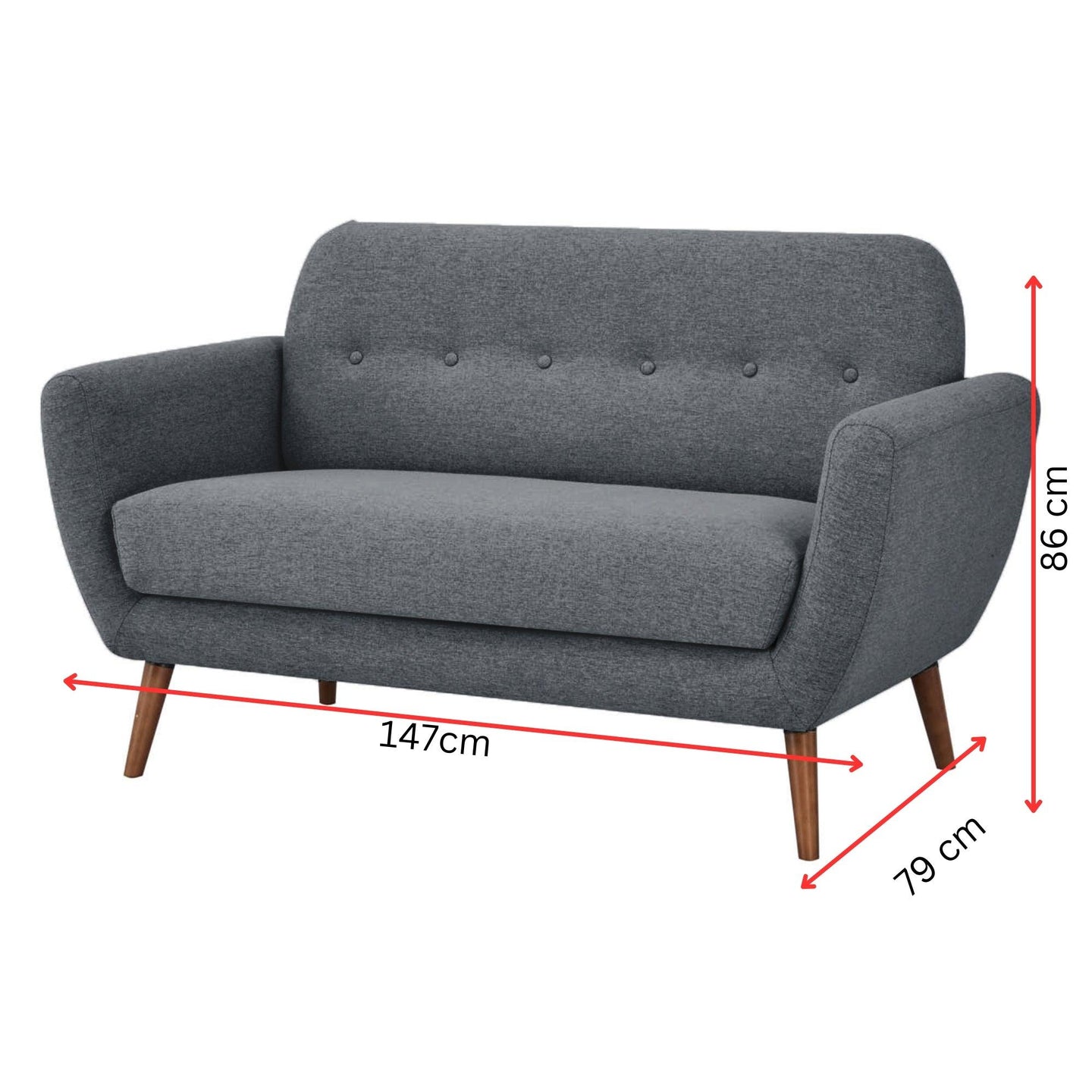 Buy Lilliana 2 Seater Sofa Fabric Uplholstered Lounge Couch - Dark Grey discounted | Products On Sale Australia