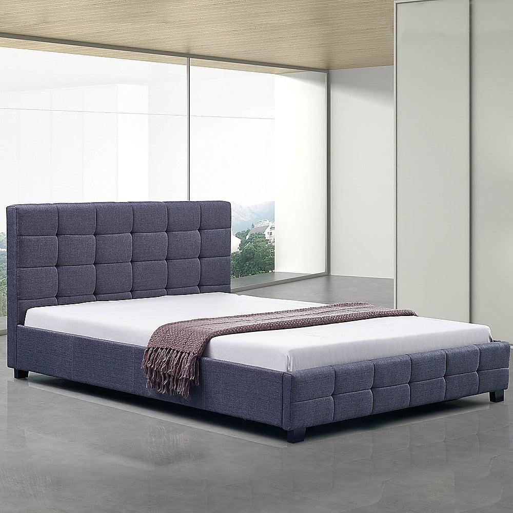 Buy Linen Fabric Double Deluxe Bed Frame Grey discounted | Products On Sale Australia