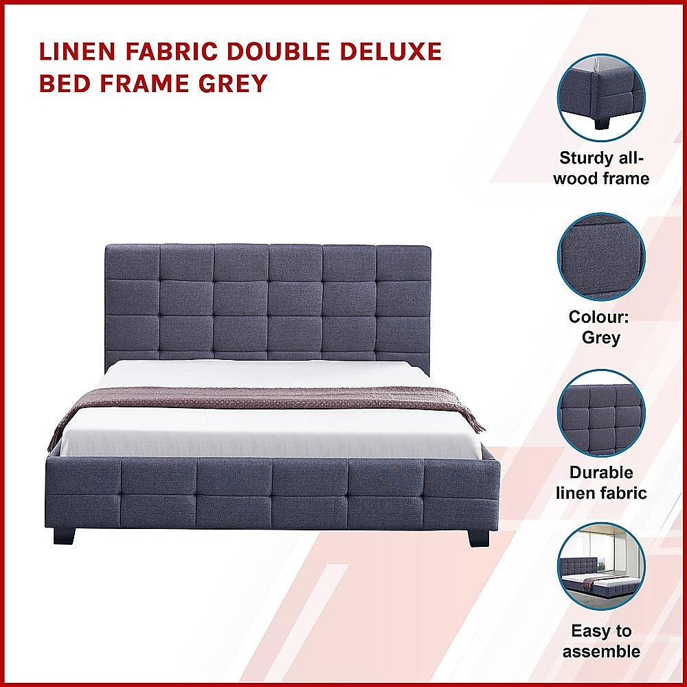 Buy Linen Fabric Double Deluxe Bed Frame Grey discounted | Products On Sale Australia