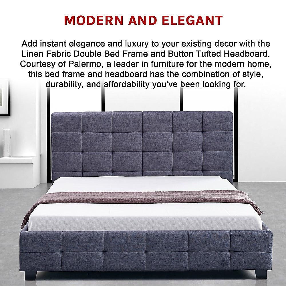 Buy Linen Fabric Double Deluxe Bed Frame Grey discounted | Products On Sale Australia