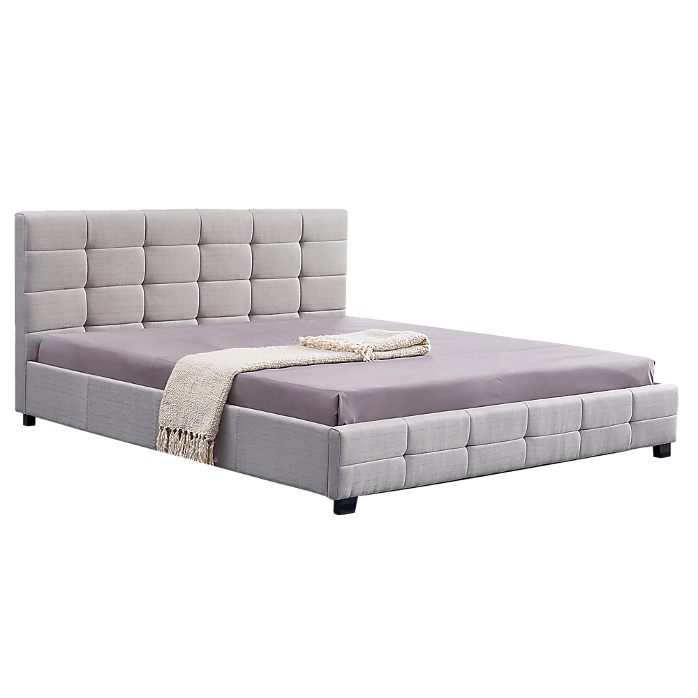 Buy Linen Fabric King Deluxe Bed Frame Beige discounted | Products On Sale Australia