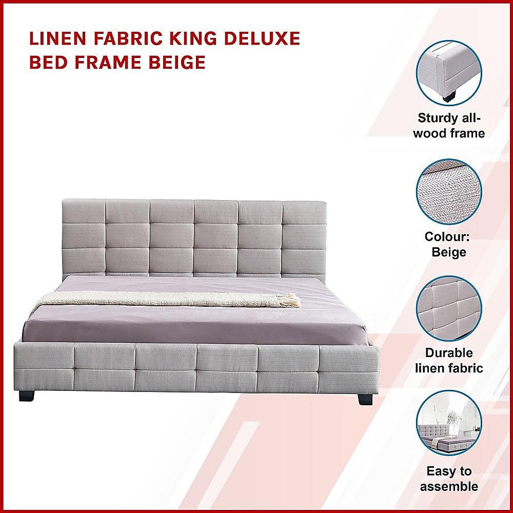 Buy Linen Fabric King Deluxe Bed Frame Beige discounted | Products On Sale Australia