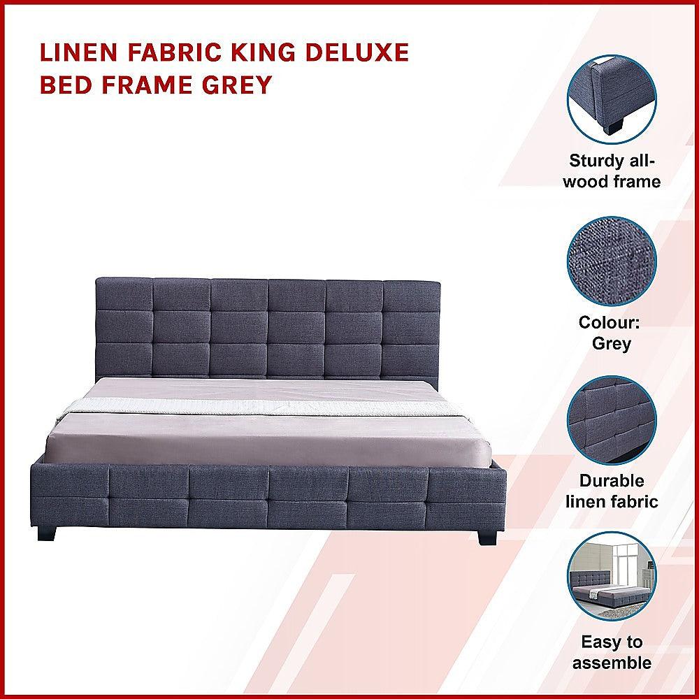 Buy Linen Fabric King Deluxe Bed Frame Grey discounted | Products On Sale Australia