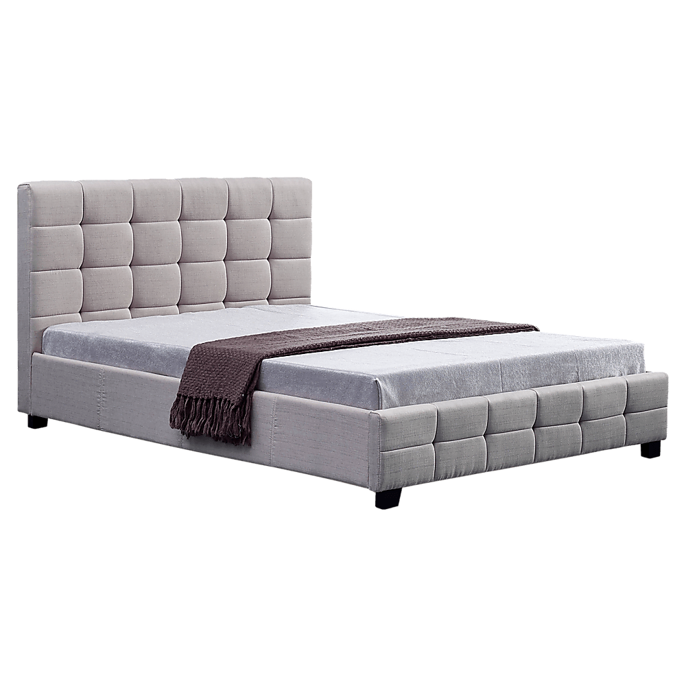 Buy Linen Fabric Queen Deluxe Bed Frame Beige discounted | Products On Sale Australia