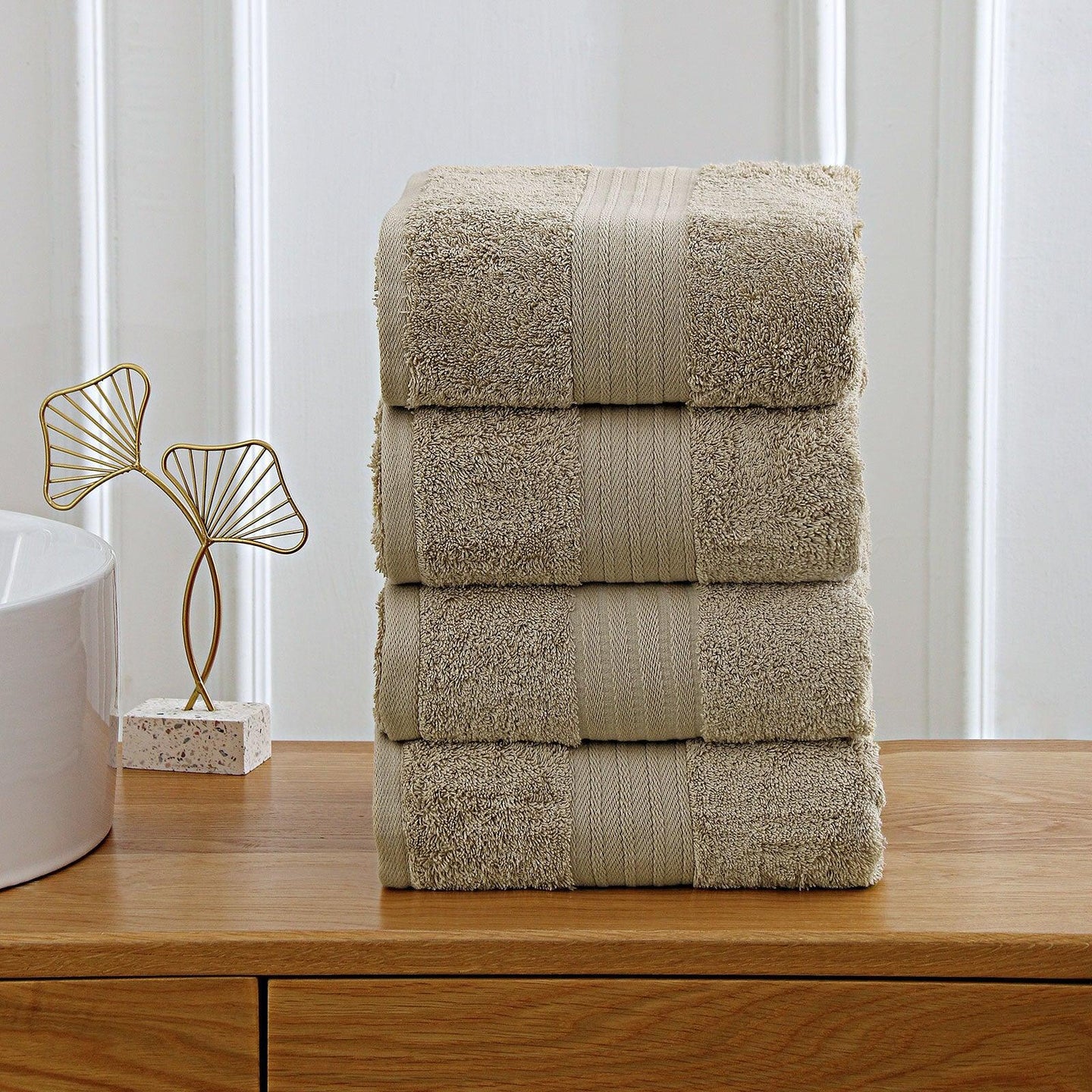 Buy Linenland 4 Piece Cotton Bath Towels Set - Sandstone discounted | Products On Sale Australia