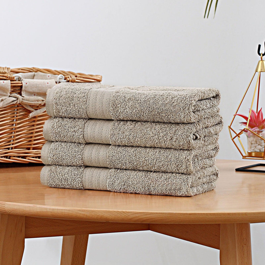 Buy Linenland Bath Towel 4 Piece Cotton Hand Towels Set - Sandstone discounted | Products On Sale Australia