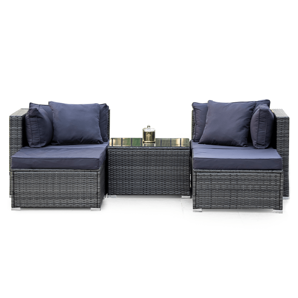 Buy LONDON RATTAN 4 Seater Modular Outdoor Lounge Setting with Coffee Table, Ottomans, Grey discounted | Products On Sale Australia