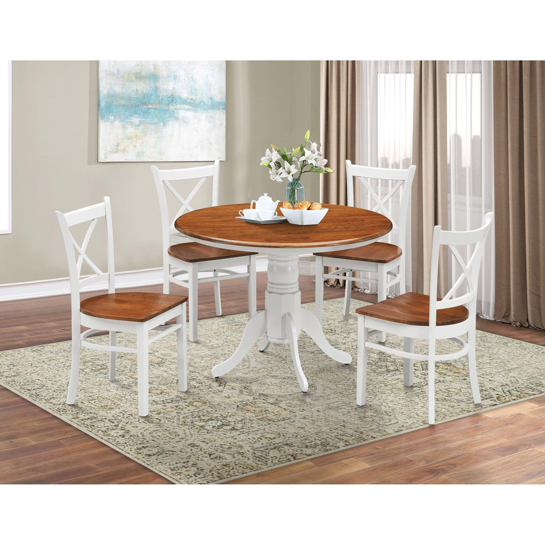 Buy Lupin Round Dining Table 106cm Pedestral Stand Solid Rubber Wood - White Oak discounted | Products On Sale Australia